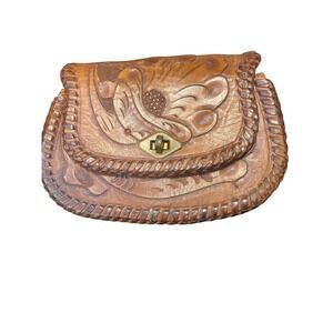 Vintage Tooled Leather Mini Purse | Hand-Carved Floral